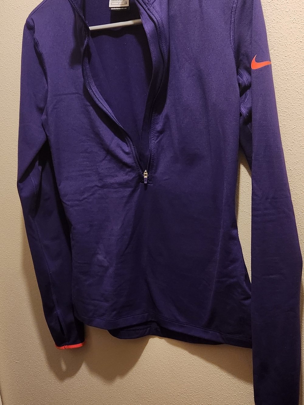 Nike Purple Half-Zip Long-Sleeve Top with Orange Swoosh